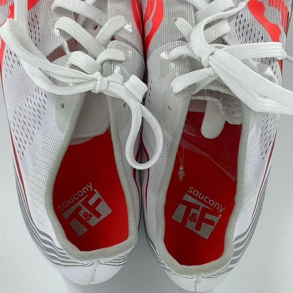 Saucony Endorphin 3 Sz 11 White Viz Red Track Running Shoes Spikes J12-3 - Picture 6 of 8
